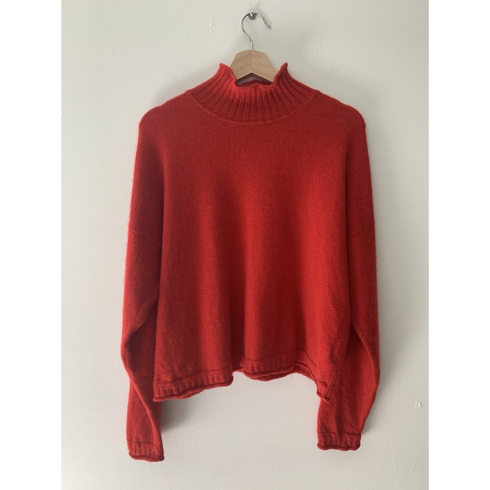 VTG William Kasper California 100% Cashmere Pullover Red High Neck Roll Hem M
